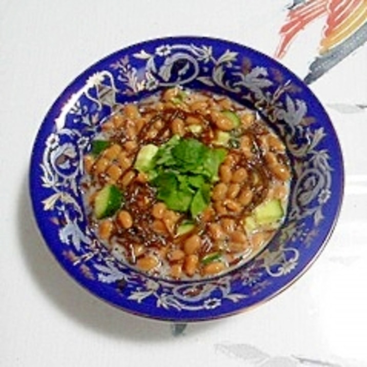 納豆に、胡瓜とえごま油